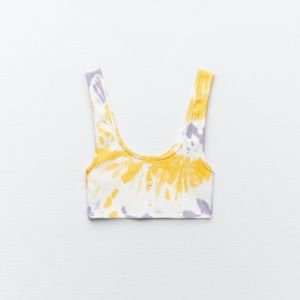 NWT - Zara Tie Dye Crop Top Purple Yellow & White